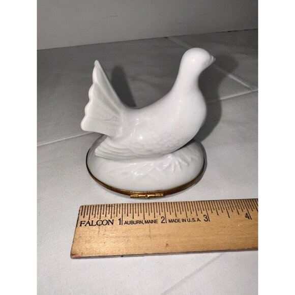 Limoges France White Ceramic Dove Trinket Box With Gold Accents - Picture 6 of 8
